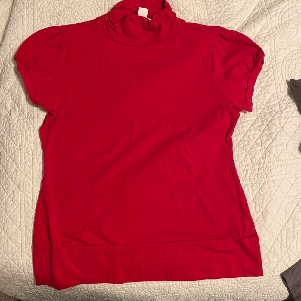 Capped sleeve, mock turtleneck top